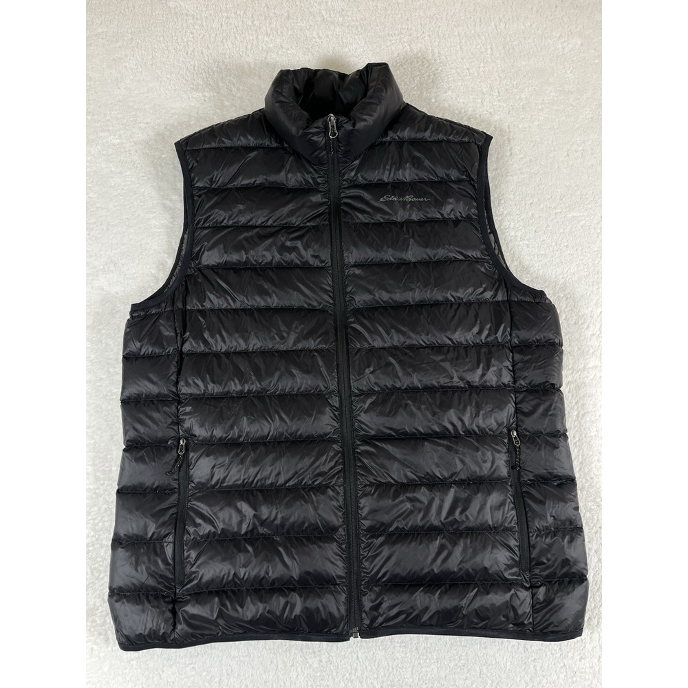 Eddie Bauer Black Quilted Goose Down Puffer Vest Men's Sz‎ Large Hiking Outdoor